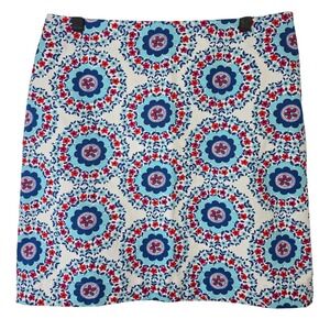 Talbots Women's 8P A Line Skirt Floral Print Blue Red White‎ Side Zip Geometric